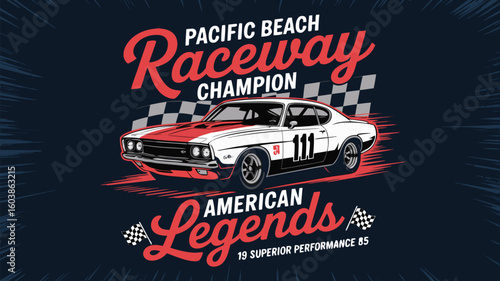Pacific Beach Raceway Champion Featuring American Legends and a Red and White Race Car