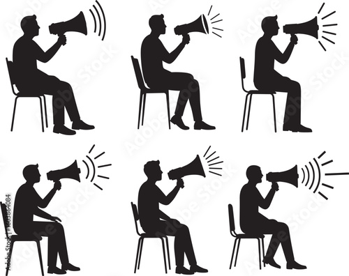 Man sitting and holding megaphone silhouette