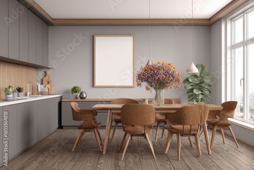 Wallpaper Mural Modern gray kitchen-dining area with wooden accents Torontodigital.ca