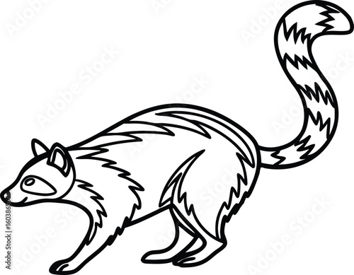Stylized raccoon walking with bushy striped tail animal