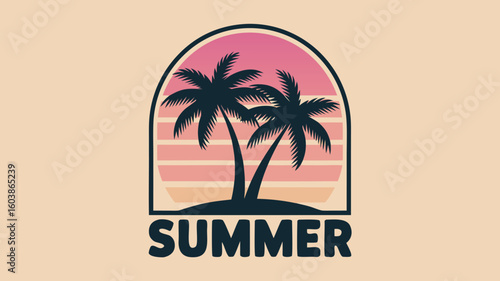 Wallpaper Mural Retro Summer Design with Palm Trees Silhouettes on Sunset Background Illustration Torontodigital.ca
