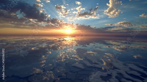 Aerial Salar de Uyuni at Sunset/サラール・デ・ウユニの夕暮れの空中映像