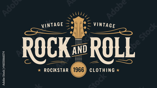 Vintage Rock and Roll Clothing Design Featuring a Guitar and Rockstar 1966 Text