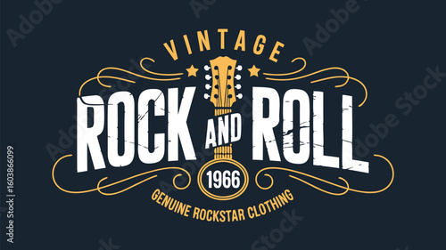 Vintage Rock and Roll 1966 Guitar TShirt Design with Rockstar Clothing Slogan
