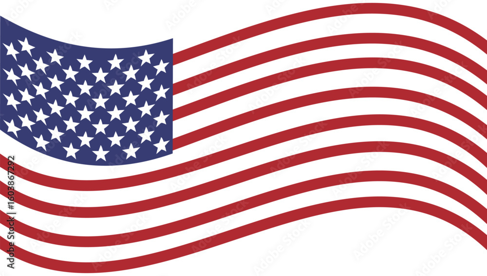 Fototapeta premium Waving American flag illustration featuring stars and stripes for patriotic themes.