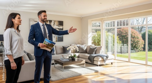 Real Estate Agent Showing Home to Potential Buyer.