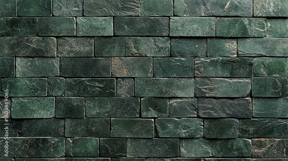 Naklejka premium Dark green stone brick wall texture background