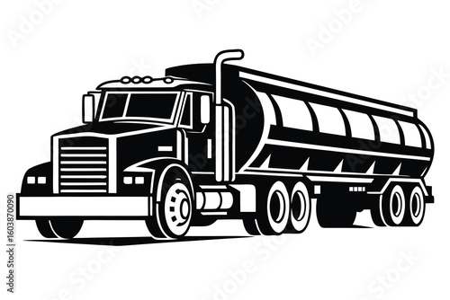 Sleek Black and White Silhouette Illustration of a Commercial Tanker Truck Ready for Heavy Hauling and Transport Operations