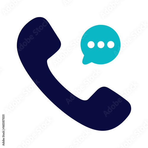 A dark blue phone receiver with a teal speech bubble and three white dots above it icon