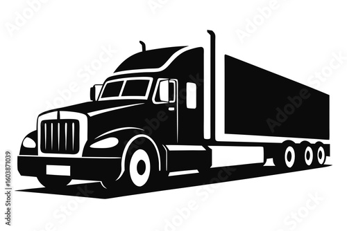 Semi Truck Vector Illustration for Transportation and Logistics Industry Representation with Black and White Design and Clean Lines