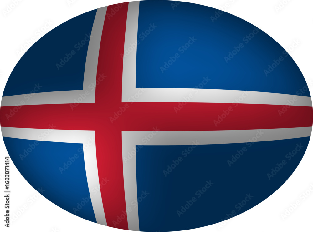 Fototapeta premium Iceland Flag Oval - Nordic National Symbol on Egg-shaped Sphere Badge