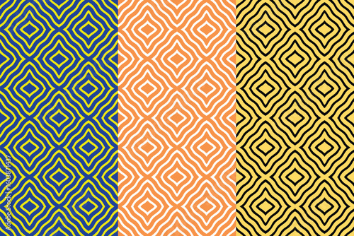 Geometric Seamless Backgrounds with Interlocking Rhombus Shapes in Various Hues. fabric pattern	