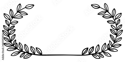 Natural leafy black vector silhouette branches forming a rectangular border, organic style