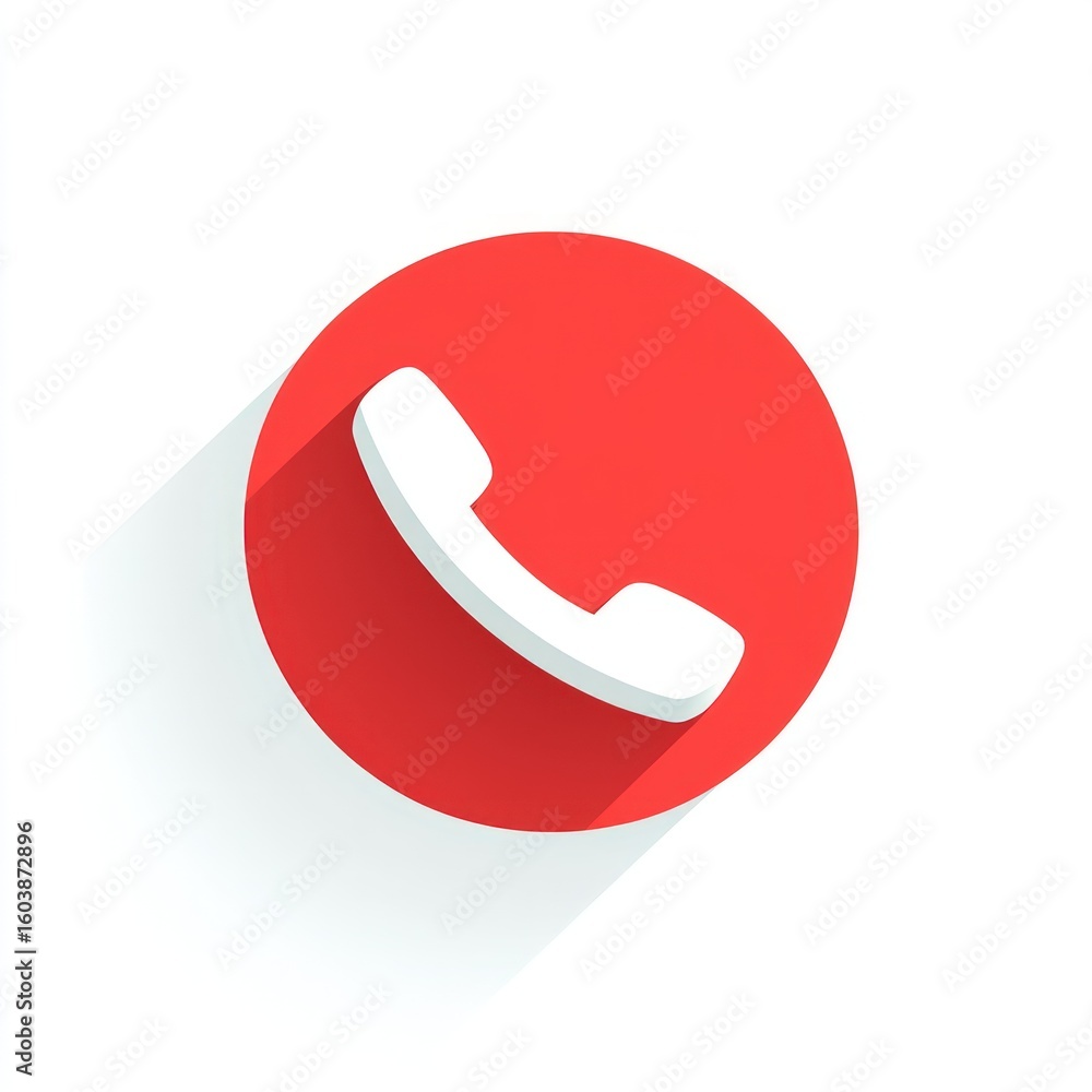 Red circle with white phone receiver and long shadow Red circle with white phone receiver and long shadow