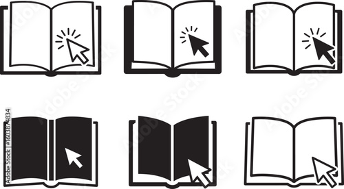 Collection of open books with cursor click silhouette