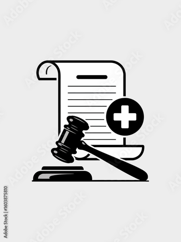Legal aspects of healthcare and medical law concept with gavel document and cross symbol depicting legal jurisdiction and regulatory compliance for medical practices