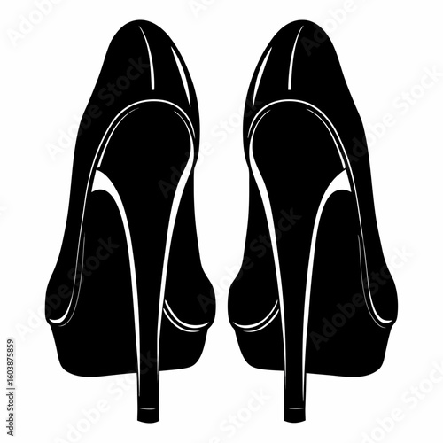 Back View Black High Heels Vector – Fashionable Women's Footwear Silhouette Art