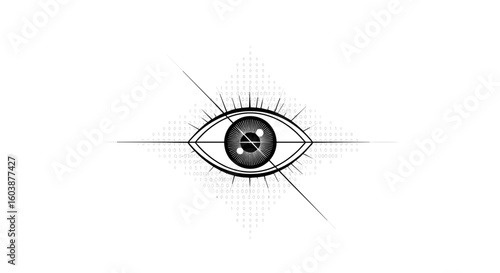 Digital eye with scanning target in futuristic biometric illustration