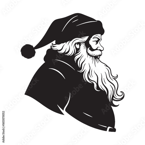 The man behind the legend – Santa Claus silhouette rendered in thoughtful Santa Claus vector – Santa Claus illustration – Christmas silhouette

