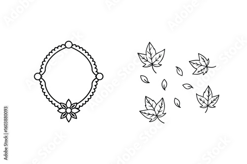 Ornate frame with scattered autumn leaves decorative