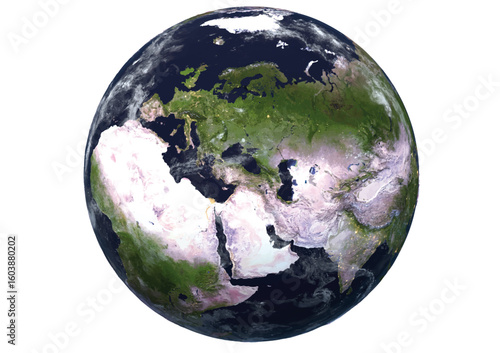Photorealistic vector earth close-up Euro continent created by 3D modeling as daytime no night light and normal color more high resolution version.