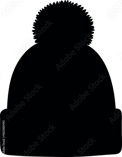 Black beanie hat silhouette with pom pom