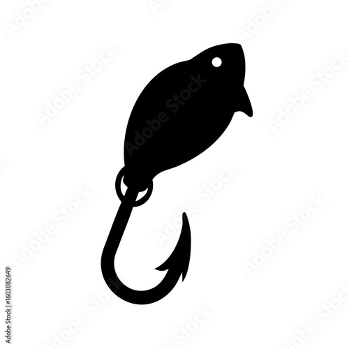 Fish Shaped Fishing Hook Silhouette Vector Illustration