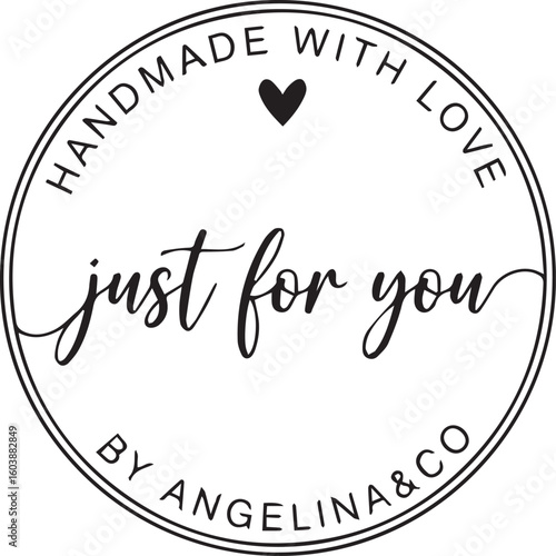 Handmade with love just for you stamp with heart isolated on white