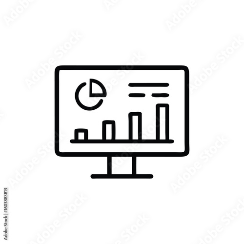 Silhouette vector icon showing a computer screen with a web dashboard layout. Ideal for analytics tools, SaaS platforms, and IT admin panels line art