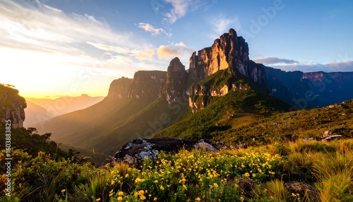 Spectacular sunset view of Mount Roraima tepuis from the Gran Sabana Venezuela