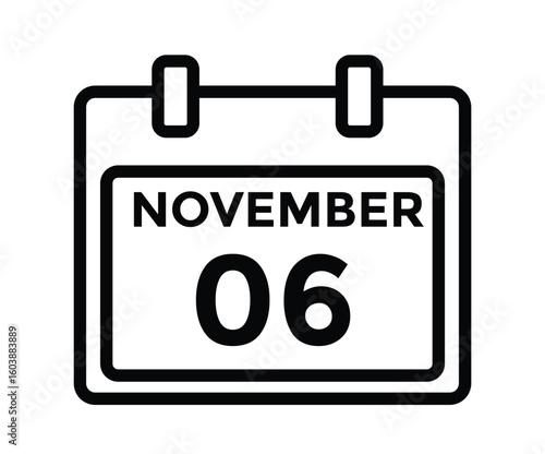 6 November, calendar date icon. 6 November Calendar Date for Deadlines or Appointment. Day, month. vector illustration.
