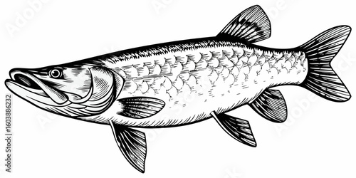 Barracuda Fish Illustration – Hand Drawn Ocean Predator Vector Art