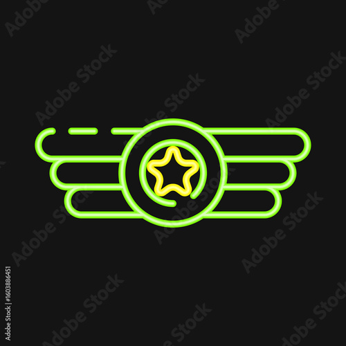 Icon badge. Military and war elements. Icon in neon style.