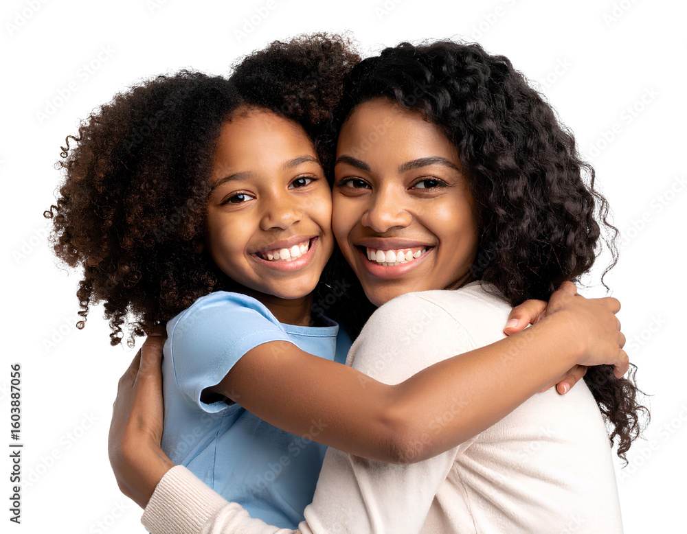Obraz premium Smiling mother hugging and having fun with her daughter, family relationship transparent background.