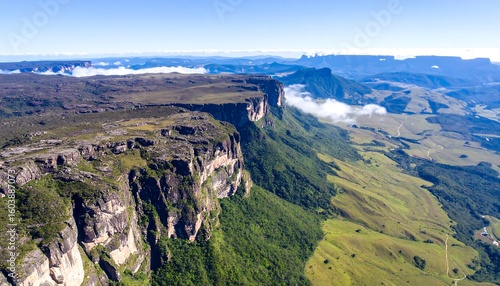 Stunning Aerial View of Roraima Tepuis in Venezuela: Majestic Cliffs and Green Valleys