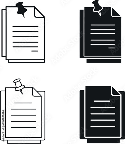 Pinned notes documents icons outline solid