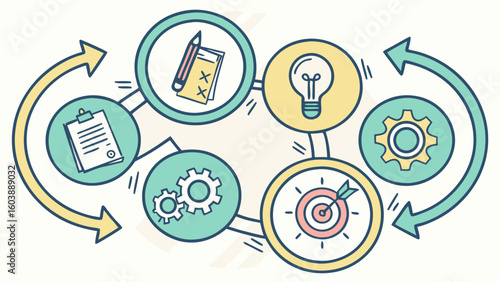 Innovative Cycles of Continuous Improvement and Creative Problem Solving in Modern Digital Workflows Vector Illustration for Business Innovations and Process Optimization