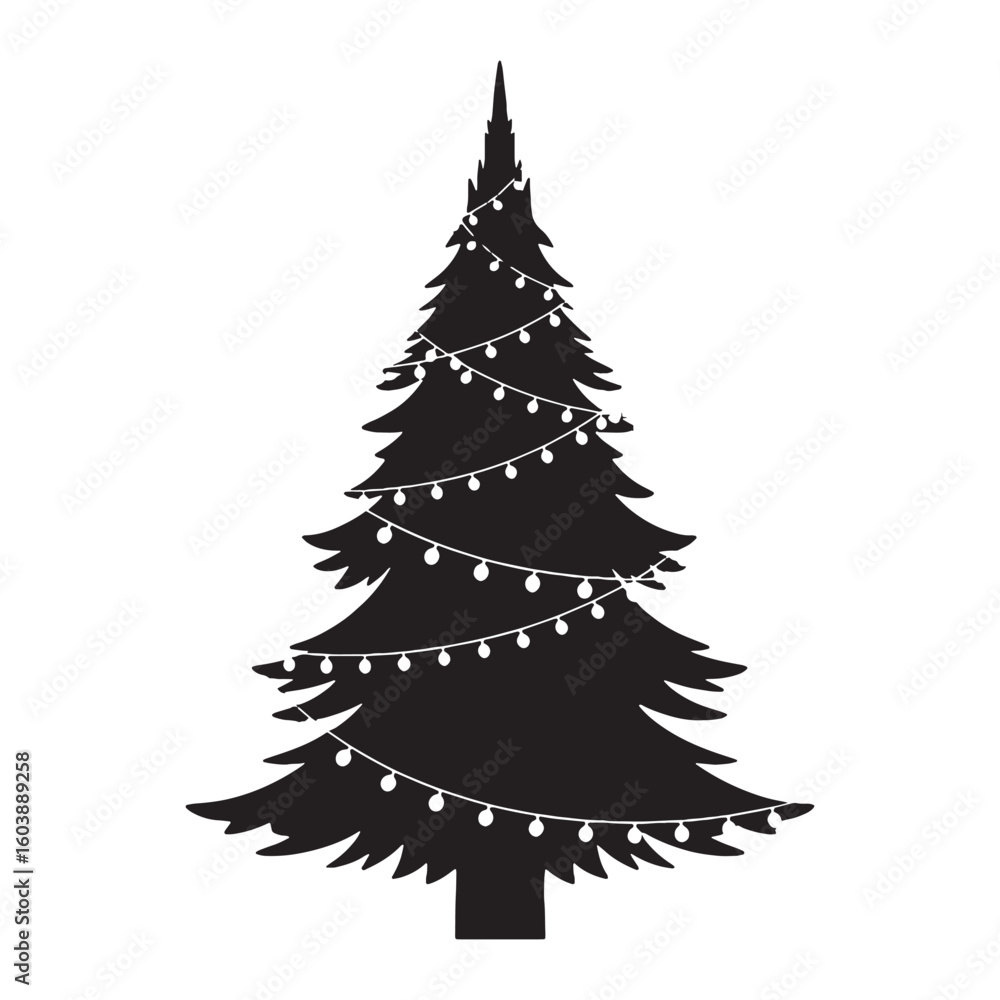 Fototapeta premium Decorated with cheer and light – Christmas tree silhouette showcased through joyful Christmas tree vector – Christmas tree illustration – Christmas silhouette