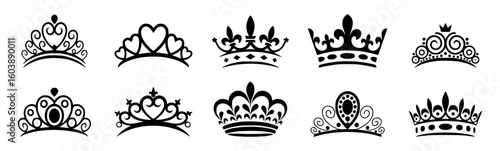 Royal crowns and tiaras with intricate designs regal ornate