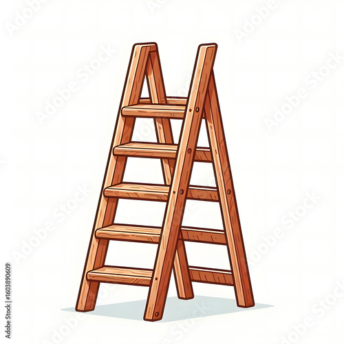 Flat Vector Wooden Ladder Illustration Isolated on White Background