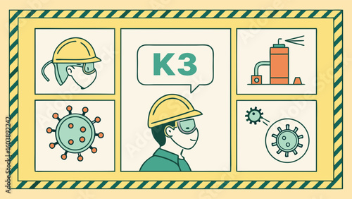 Minimalist Vector Illustration Emphasizing Protective Gear and COVID-19 Safety Measures for Workplace and Public Health Awareness in a Modern Flat Design Style