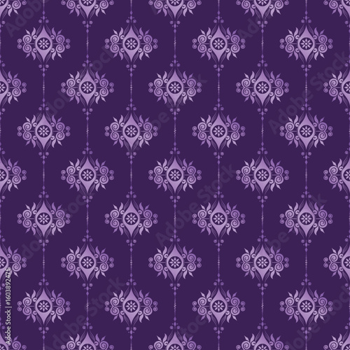 Seamless Deep Violet Thai Textile Design with Ornamental Floral Motifs for Luxury Fabric and Wallpaper Use Seamless Deep Violet Thai Textile Design with Ornamental Floral Motifs for Luxury Fabric 