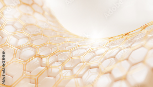 Tableau sur toile Epidermis skin layer with gold liquid hexagon oil pattern