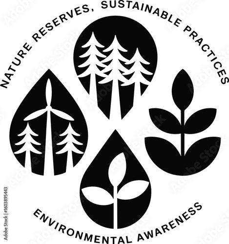 Nature reserves sustainable practices environmental awareness logo vector