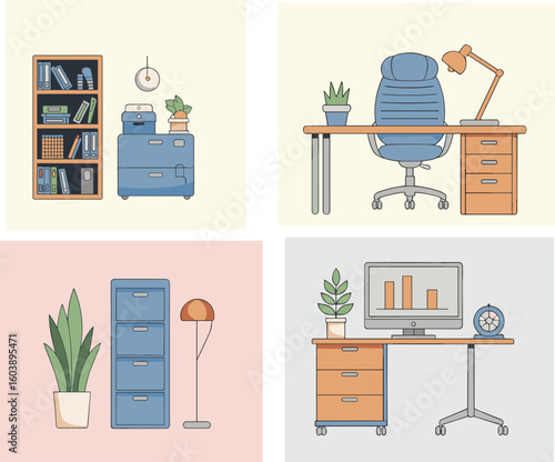 Vector modern office interior illustration 