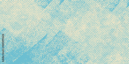 Grunge halftone dot pattern in distressed blue on a light background