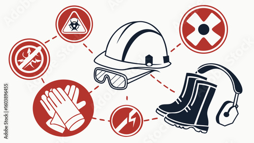 Industrial Safety Equipment and Personal Protective Gear Vector Illustration for Workplace Safety Precautions and Hazard Prevention in Construction and Manufacturing Environments 2023