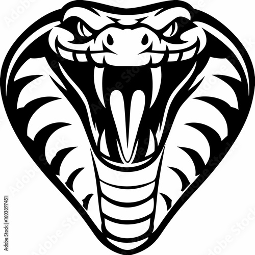 Aggressive Cobra Snake Head Vector – Black and White Viper Illustration