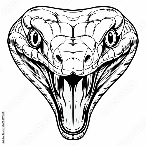 Detailed Snake Head Line Art – Open Mouth Serpent Vector Illustration