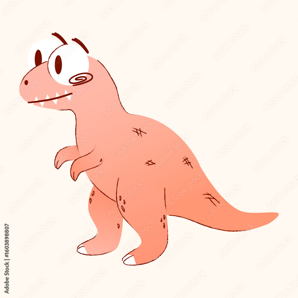 A cartoon dinosaur with a light pink body and a friendly expression. It stands on two legs, showcasing its small arms and large tail. Vector illustration A cartoon dinosaur with a light pink body and a friendly expression. It stands on two legs, showcasing its small arms and large tail. Vector illustration